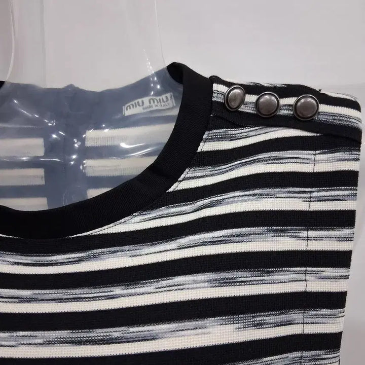 [BUNJANG] Striped Long Dress (Belt Not Included) / 줄무늬 무팔 롱 원피스  벨트 미포함 44~55