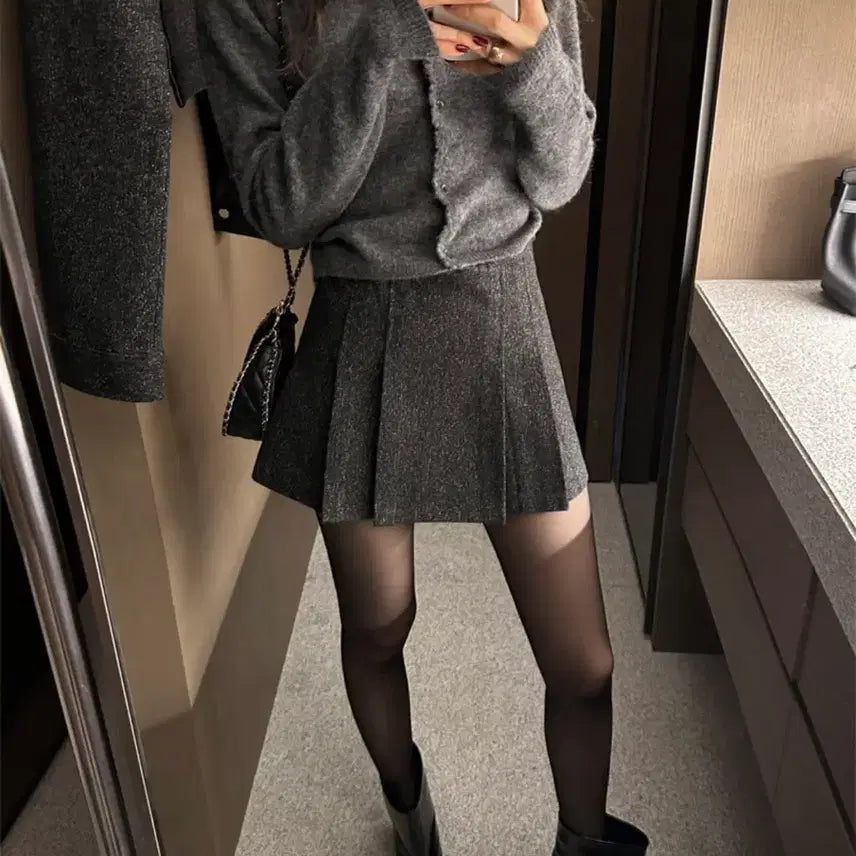 [BUNJANG] Partysu Blouson Jacket and Skirt Set / 파티수 블루종 자켓 스커트 블랙 컬러 세트 S