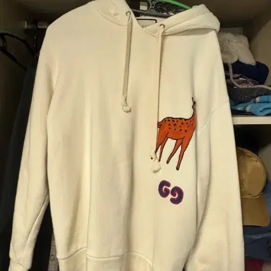 [BUNJANG] Gucci Deer Embroidery Hoodie Ivory / 구찌 사슴 자수 후드티 아이보리