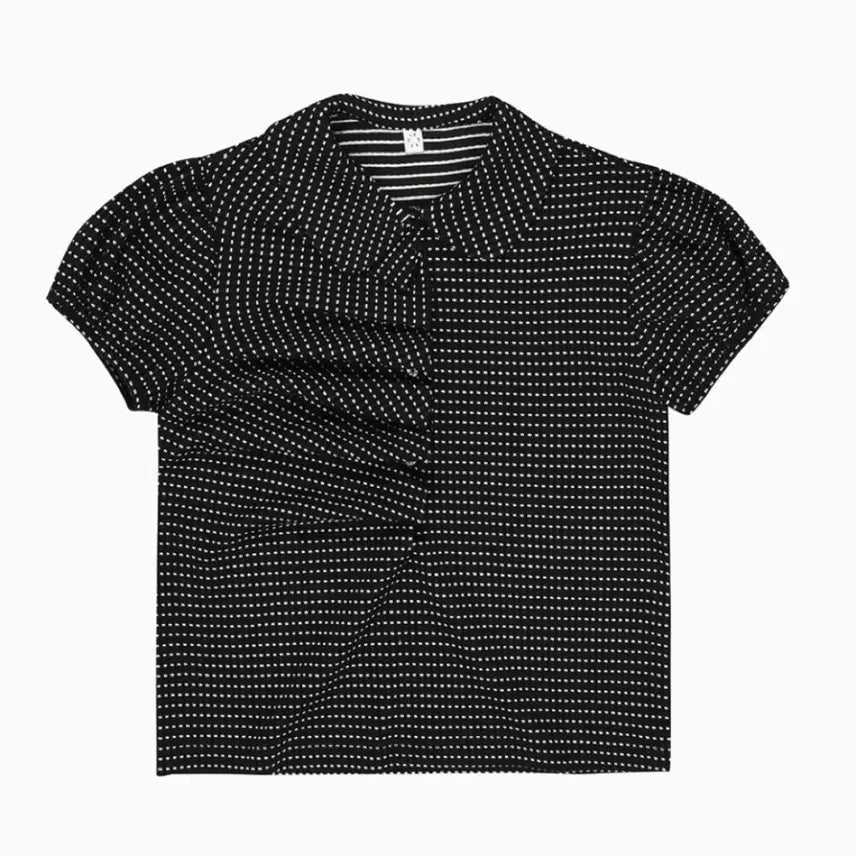 [BUNJANG] Ohescio Dot Shirring Collar T-shirt Blouse Black / 오헤시오 도트 셔링 카라 티셔츠 블라우스 블랙