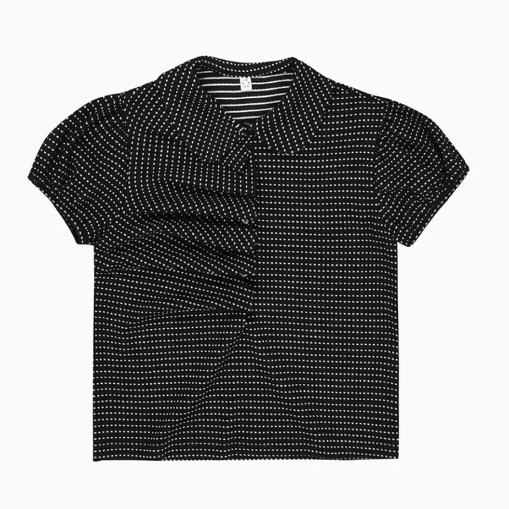 [BUNJANG] Ohescio Dot Shirring Collar T-shirt Blouse Black / 오헤시오 도트 셔링 카라 티셔츠 블라우스 블랙