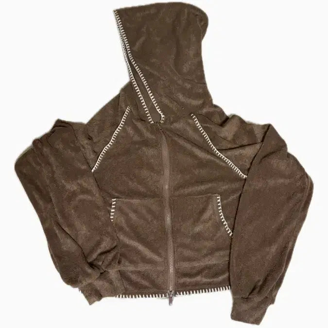 [BUNJANG] Brown Terry Crop Hoodie Zip-Up / 브라운 테리 크롭 후드 집업