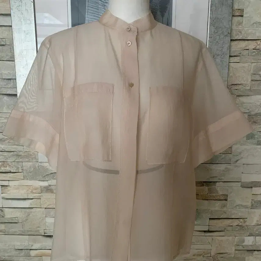 [BUNJANG] System 55-66 Size Ivory Organza See-through Short Sleeve Blouse / 한섬시스템 오간자 시스루 반팔 포켓 블라우스