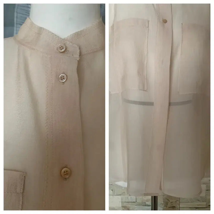 [BUNJANG] System 55-66 Size Ivory Organza See-through Short Sleeve Blouse / 한섬시스템 오간자 시스루 반팔 포켓 블라우스