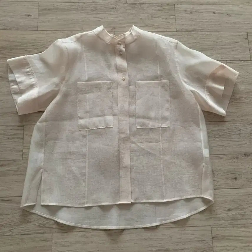 [BUNJANG] System 55-66 Size Ivory Organza See-through Short Sleeve Blouse / 한섬시스템 오간자 시스루 반팔 포켓 블라우스