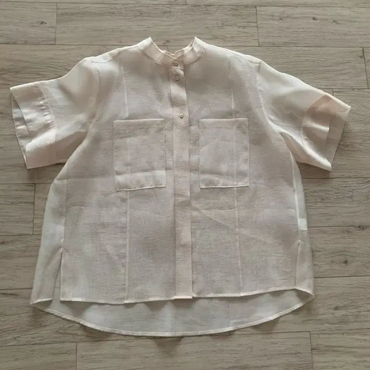 [BUNJANG] System 55-66 Size Ivory Organza See-through Short Sleeve Blouse / 한섬시스템 오간자 시스루 반팔 포켓 블라우스