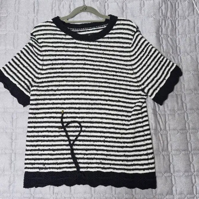 [BUNJANG] Striped Knit T-Shirt Size 77 / 단가라 니트 티 77