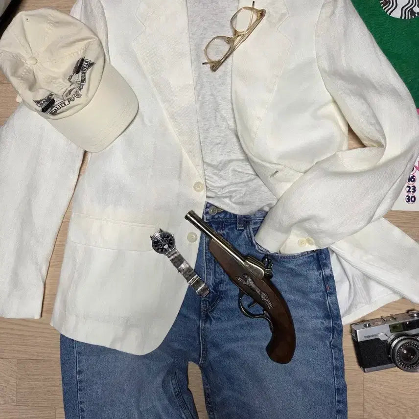 [BUNJANG] ZARA Linen Blazer Cream White Size 52 / (새상품)자라 화이트크림 린넨 블레이저 자켓 수트