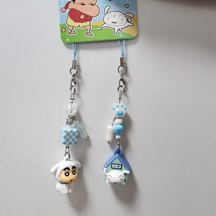 [BUNJANG] Crayon Shin-chan Shiro 2-Set Phone Strap / (정품) 짱구 흰둥이 핸드폰 스트랩 2종 세트