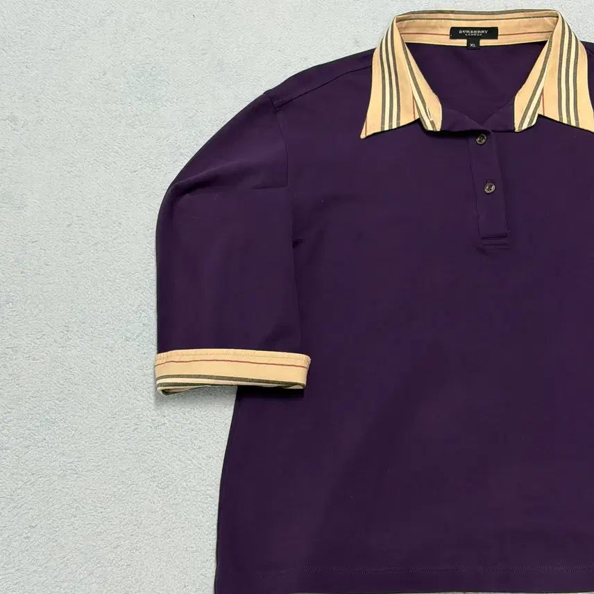 [BUNJANG] Burberry Purple Collar Neck T-shirt / 95) 버버리 여성 퍼플 카라넥 티셔츠