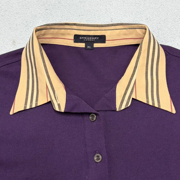 [BUNJANG] Burberry Purple Collar Neck T-shirt / 95) 버버리 여성 퍼플 카라넥 티셔츠