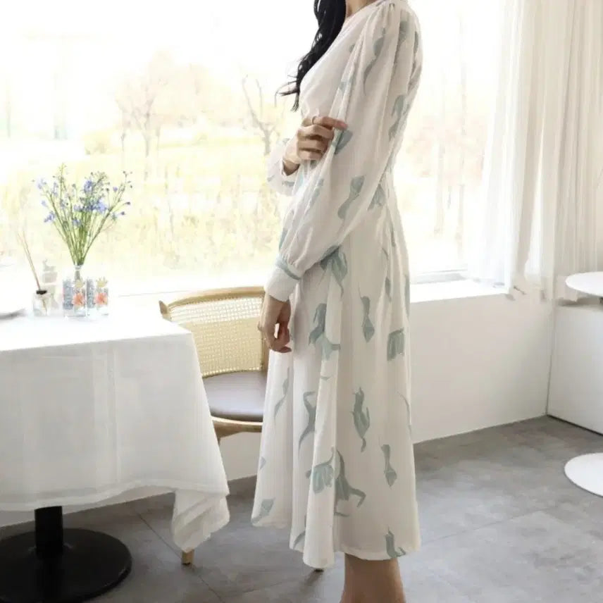 [BUNJANG] Mint Pattern Pintuck Long Dress / [새상품]민트패턴 핀턱 롱드레스