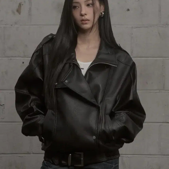 [BUNJANG] Khaki Point Leather Jacket Black / 카키포인트 레더자켓 블랙