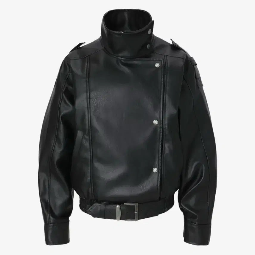 [BUNJANG] Khaki Point Leather Jacket Black / 카키포인트 레더자켓 블랙
