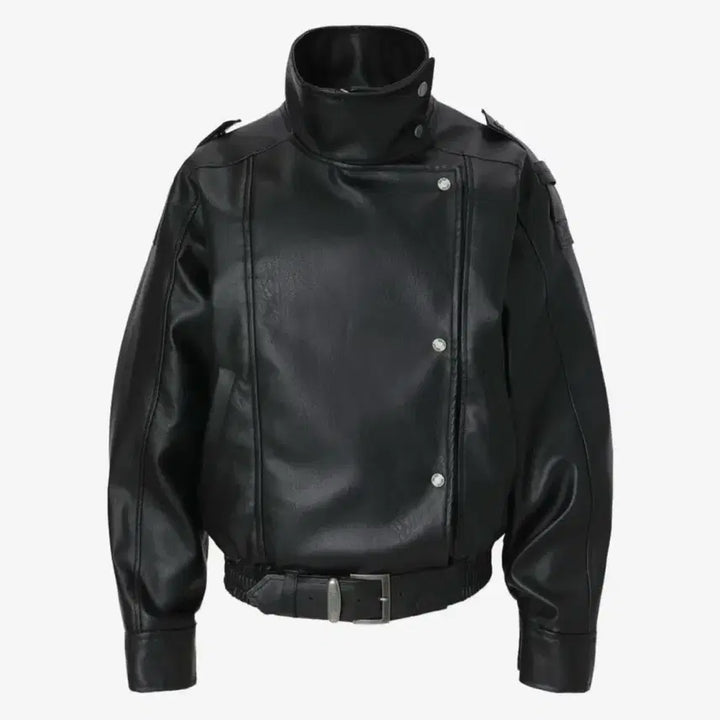 [BUNJANG] Khaki Point Leather Jacket Black / 카키포인트 레더자켓 블랙