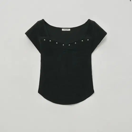 [BUNJANG] Helene Paris Terry Stud Square Half T-shirt [Black] / 헬레네파리스 테리 스터드 스퀘어 하프 티셔츠 [블랙]