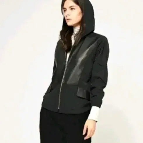 [BUNJANG] Y.W.Z. Natural Leather &amp; Prada Nylon Hooded Zip-Up Jacket / (새제품)천연가죽+프라다 후드 집업 자켓55-88