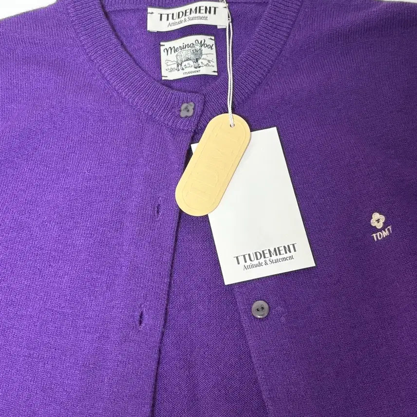 [BUNJANG] TUDMENT Clover Button Point Merino Wool Cardigan - Grape Juice Purple / [택O Purple] 튜드먼트 클로버 버튼 포인트 메리노울 가디건