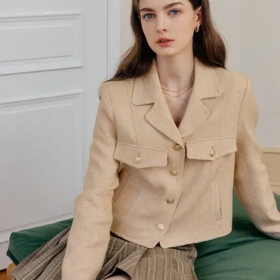 [BUNJANG] Lookast Emily Tweed Jacket Beige / 룩캐스트 에밀리 트위드 자켓 베이지