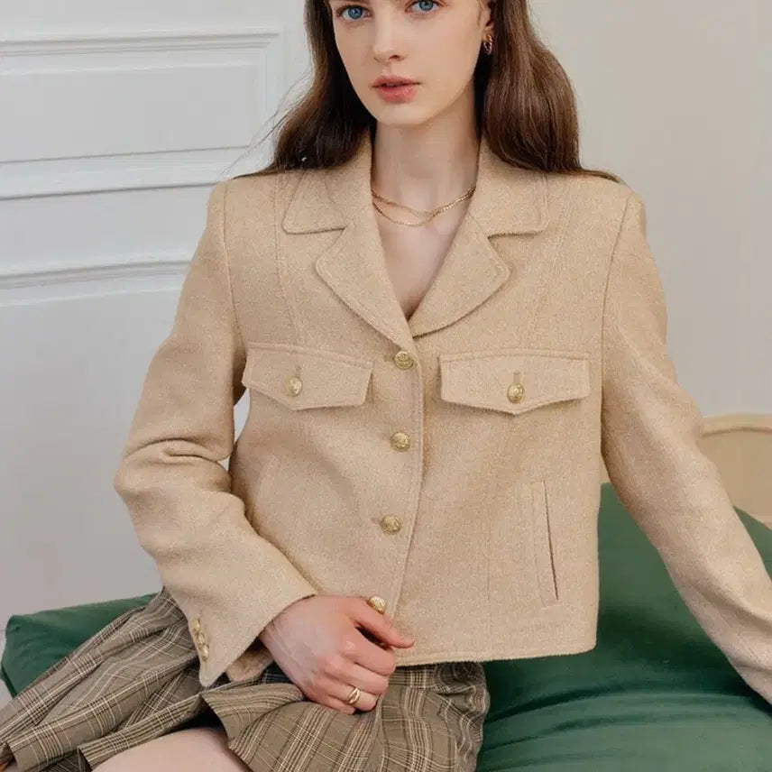 [BUNJANG] Lookast Emily Tweed Jacket Beige / 룩캐스트 에밀리 트위드 자켓 베이지