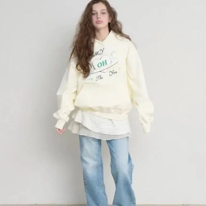 [BUNJANG] THEOWHU Ivory Oversized Hoodie / 더오유 아이보리 오버핏 후드티