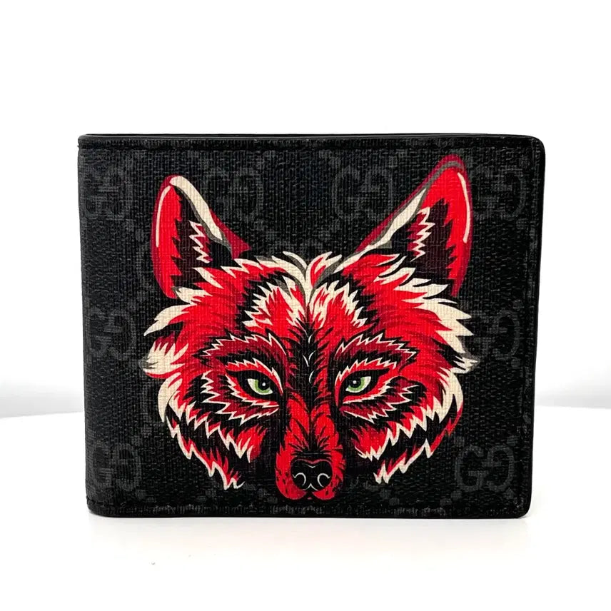 [BUNJANG] Gucci Wolf Supreme Bifold Wallet Black / [100%정품] 구찌 울프 수프림 반지갑 블랙 (451268)