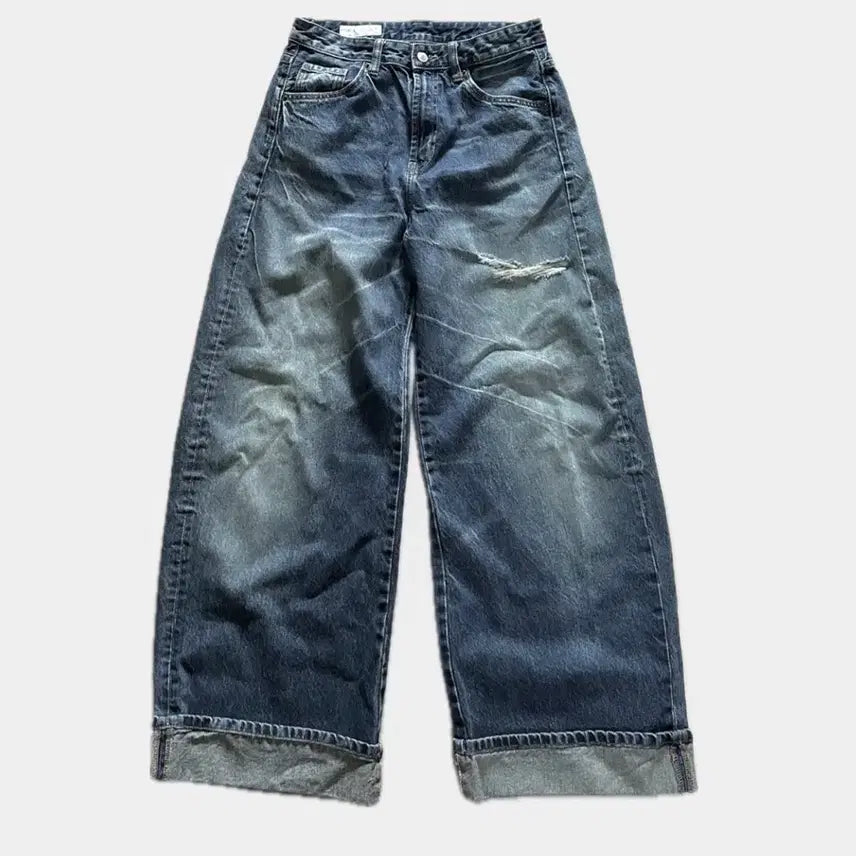 [BUNJANG] ZARA TRF Baggy Roll-Up Distressed Jeans / 자라 TRF 배기 롤업 데님 팬츠