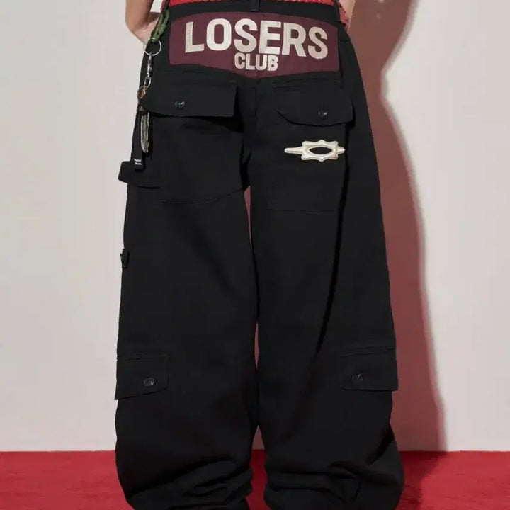 [BUNJANG] Losers Club Multi Cargo Pocket Wide Cotton Pants Black / 루저스클럽 멀티 카고포켓 와이드 면팬츠 블랙