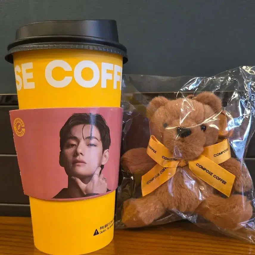 [BUNJANG] BTS V Compose Coffee Cup Holder &amp; Bear Doll Bundle / 컴포즈커피 X BTS 뷔 컵홀더 + 곰인형