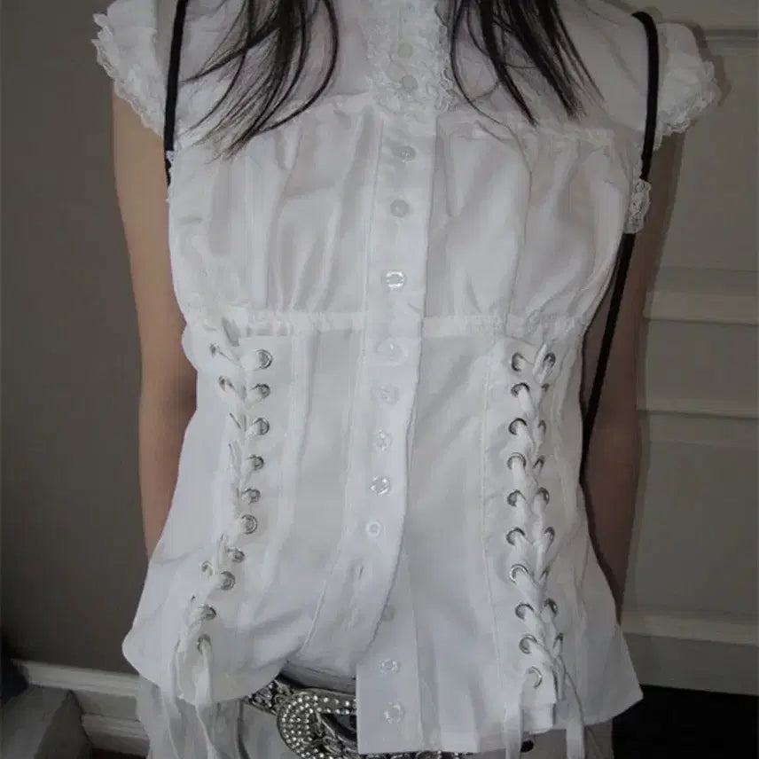 [BUNJANG] White Corset Lace Shirt / 화이트 코르셋 레이스 셔츠