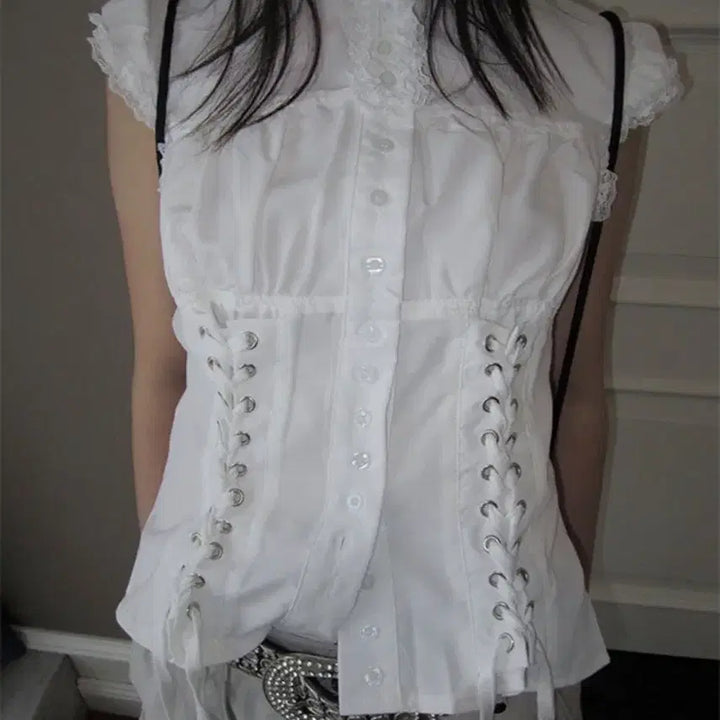 [BUNJANG] White Corset Lace Shirt / 화이트 코르셋 레이스 셔츠