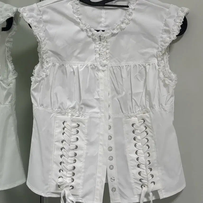 [BUNJANG] White Corset Lace Shirt / 화이트 코르셋 레이스 셔츠