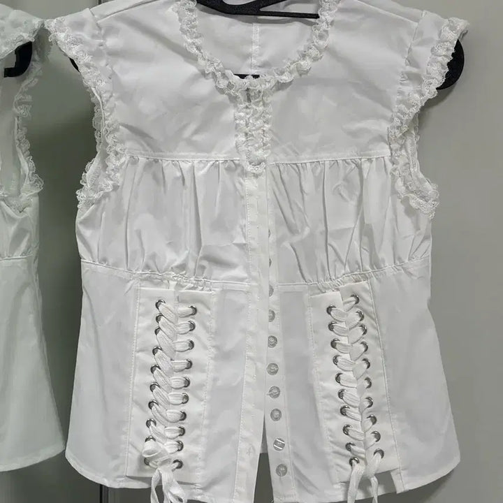 [BUNJANG] White Corset Lace Shirt / 화이트 코르셋 레이스 셔츠