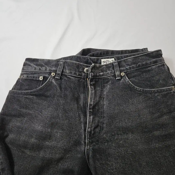 [BUNJANG] MOD9 Leather Patch Black Denim Jeans - Size 31 / 모드나인 MOD9 가죽패치 블랙 데님팬츠 청바지 진 워싱 31