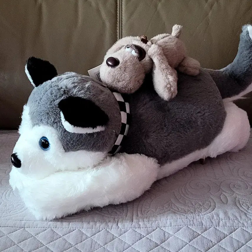 [BUNJANG] Siberian Husky Backpack Plush Toy 45cm with Gromit Keyring Plush / 시베리안 허스키 백팩가방인형 45cm+그로밋 키링인형(새상품)