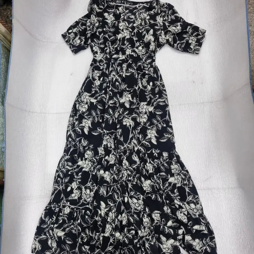 [BUNJANG] Flower Pattern Chiffon Long Dress / 플라워 쉬폰 원피스
