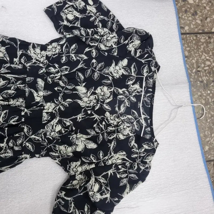 [BUNJANG] Flower Pattern Chiffon Long Dress / 플라워 쉬폰 원피스