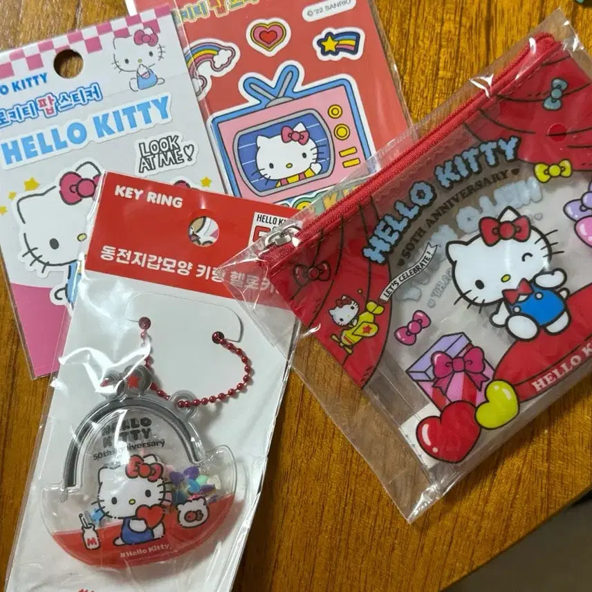 [BUNJANG] Hello Kitty 50th Anniversary Sticker, Keyring, Coin Purse Set / 헬로키티 50주년 스티커 키링 동전지갑 키티스티커 셑