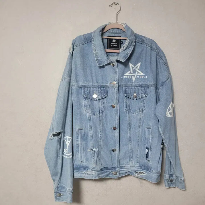 [BUNJANG] Monkey Flower Embroidered Graphic Denim Jacket / 몽키플라워 공용 자수 그래픽 데님 자켓