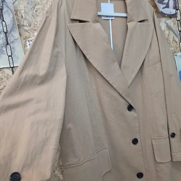 [BUNJANG] Tomboy Beige Linen Long Coat F / 톰보이 베이지 린넨 롱 코트 F