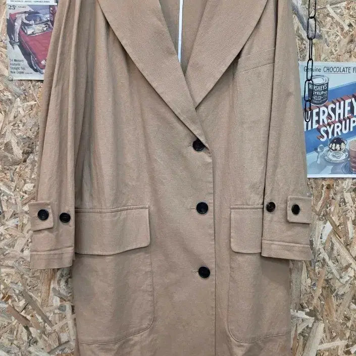 [BUNJANG] Tomboy Beige Linen Long Coat F / 톰보이 베이지 린넨 롱 코트 F