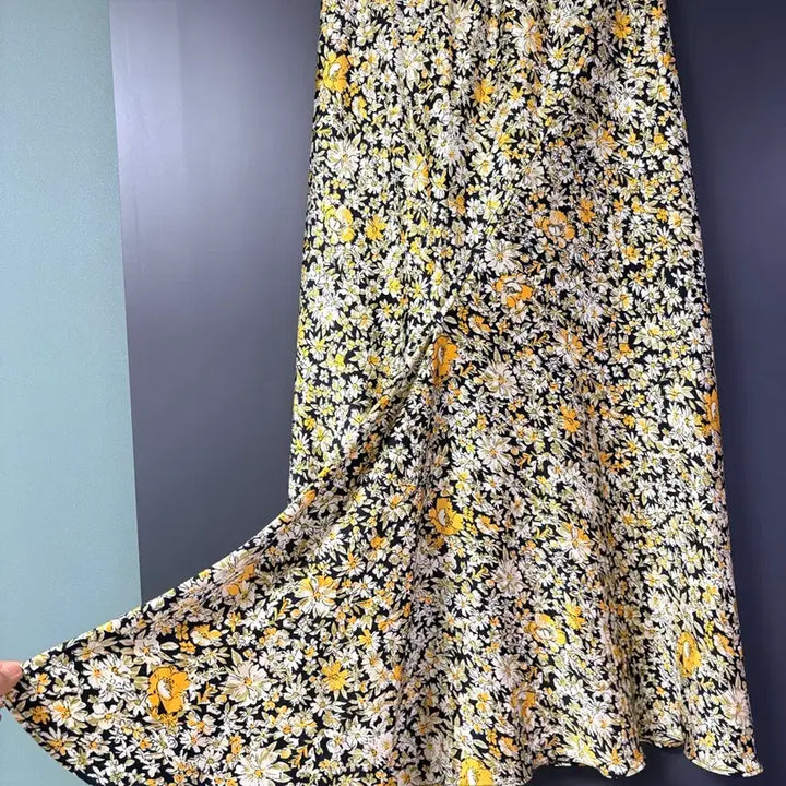 [BUNJANG] Floral Satin Long Skirt / 꽃무늬 새틴 롱스커트