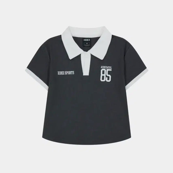 [SOLD OUT] HDEX 우먼스 스포티 오픈 피케 크롭 숏 슬리브 차콜 L