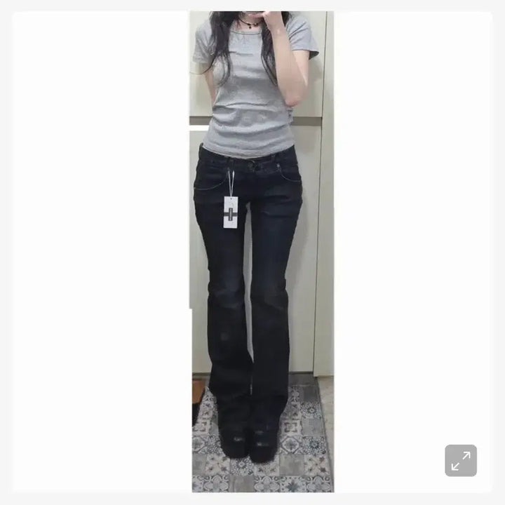 [BUNJANG] Please No Follow Black-Grey Bootcut Jeans (Ningning Wear) / (닝닝 착용) 플리즈노팔로우 흑청 부츠컷