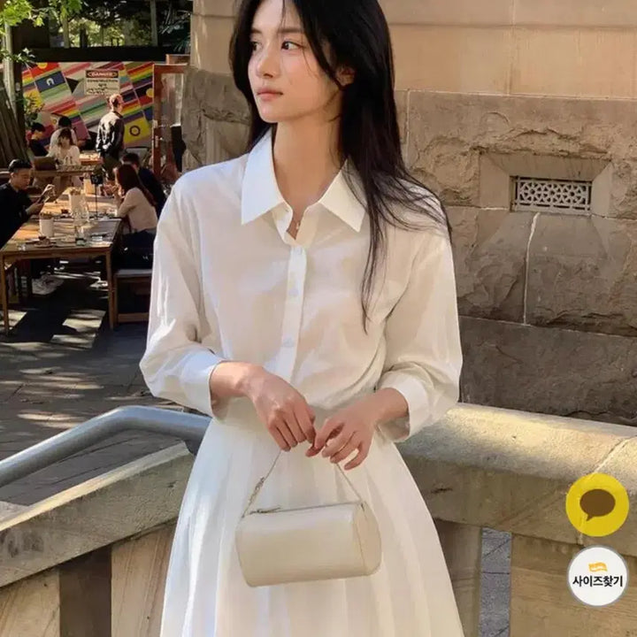 [BUNJANG] Benito Pleats Banding Dress Ivory S / 베니토 셔츠 플리츠 밴딩 원피스 아이보리S