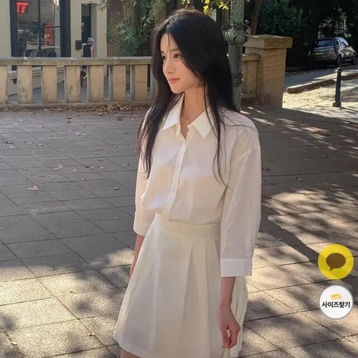 [BUNJANG] Benito Pleats Banding Dress Ivory S / 베니토 셔츠 플리츠 밴딩 원피스 아이보리S