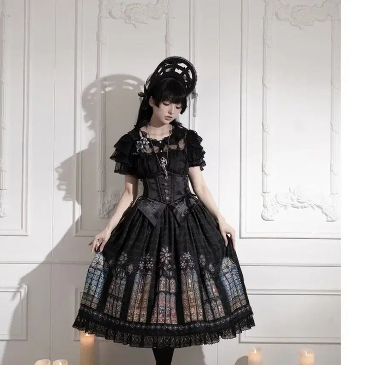 [BUNJANG] CEL Gothic Lolita Stained Glass Long Skirt XL / CEL 스테인드글라스 코르셋 고딕 로리타 스커트 롱 기장