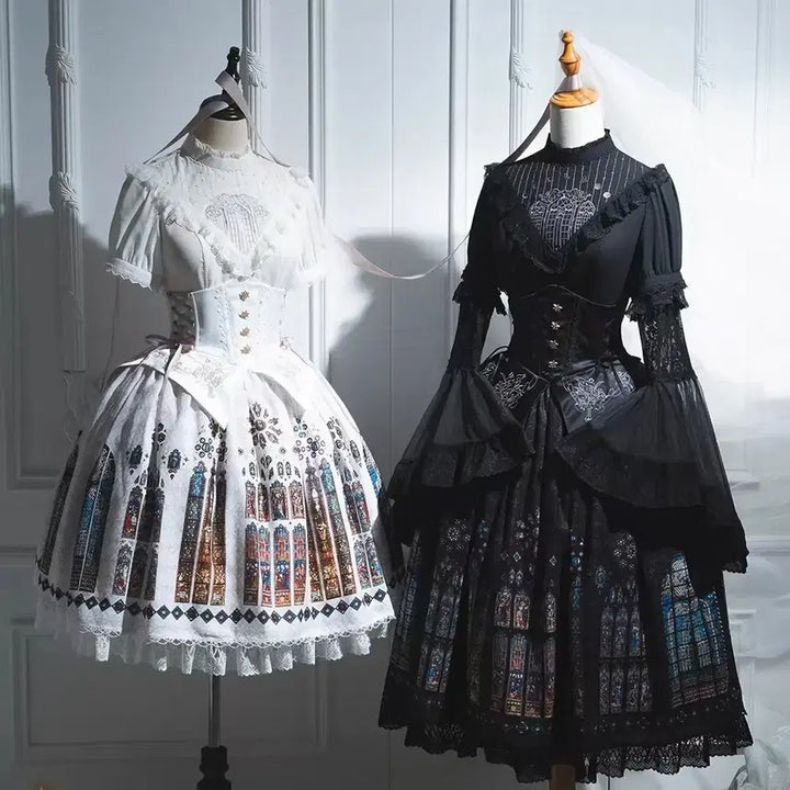 [BUNJANG] CEL Gothic Lolita Stained Glass Long Skirt XL / CEL 스테인드글라스 코르셋 고딕 로리타 스커트 롱 기장