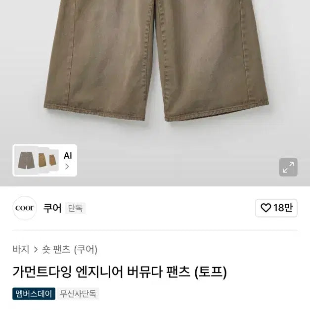 [BUNJANG] COOR Garment Dyed Engineer Bermuda Shorts (Taupe) / coor 가먼트다잉 엔지니어 버뮤다 팬츠 (토프)