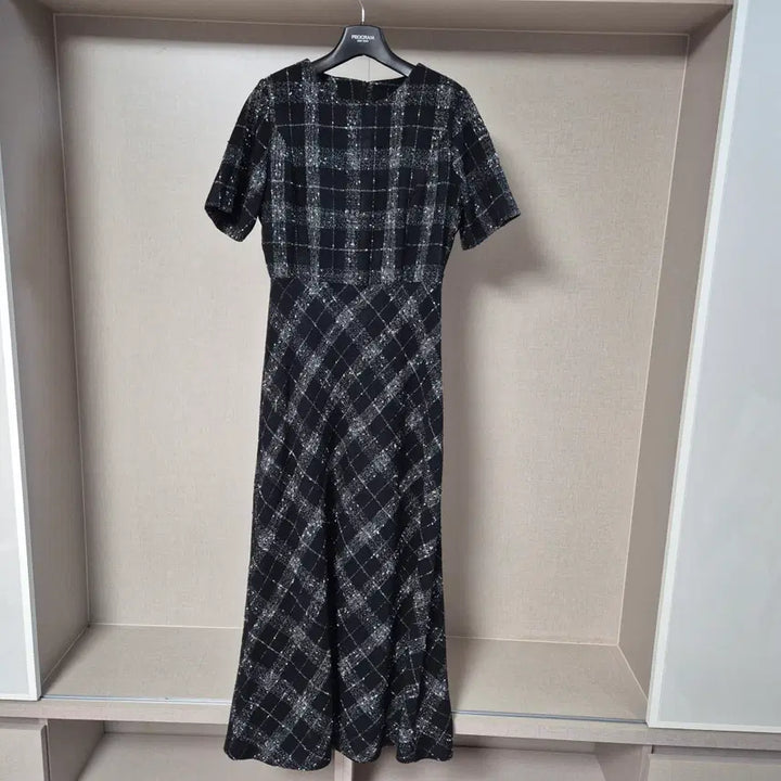 [BUNJANG] ASTIER Tweed Check Short Sleeve Long Dress / 프리)ASTIER 아스띠에 트위드 체크 반팔 롱 원피스